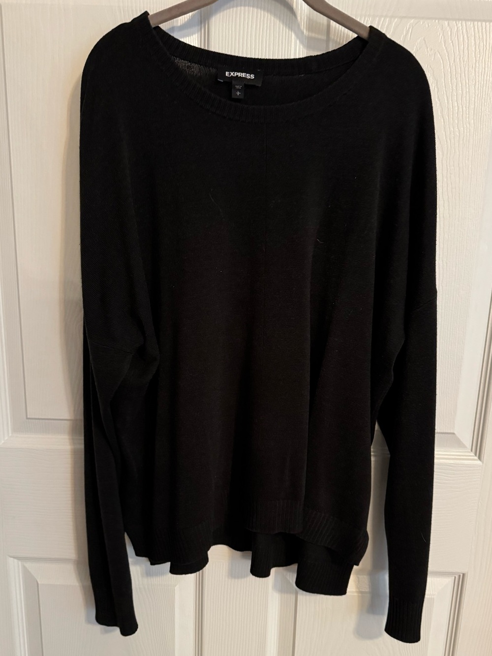Express Black Lightweight Crewneck Sweater Size L Oversized Hi-Low Hem